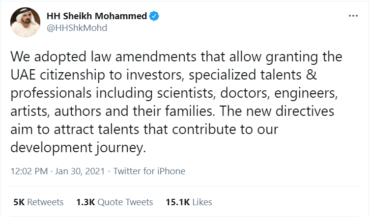 UAE opens citizenship for expats and their families