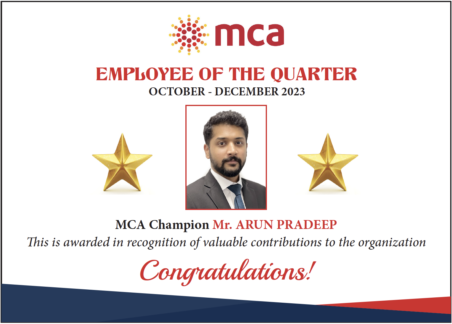 MCA Champion of the Quarter - December 2023 MCA Champion of the Quarter - December 2023